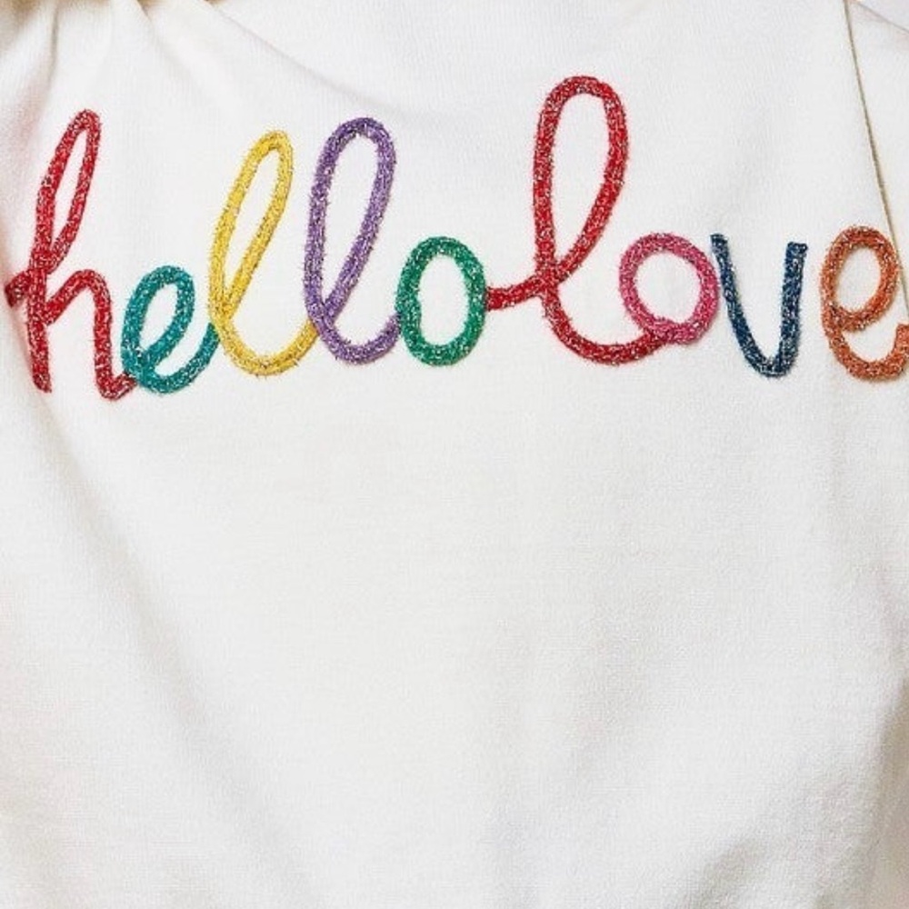 Colorful 'Hello Love' Embroidered Sweater